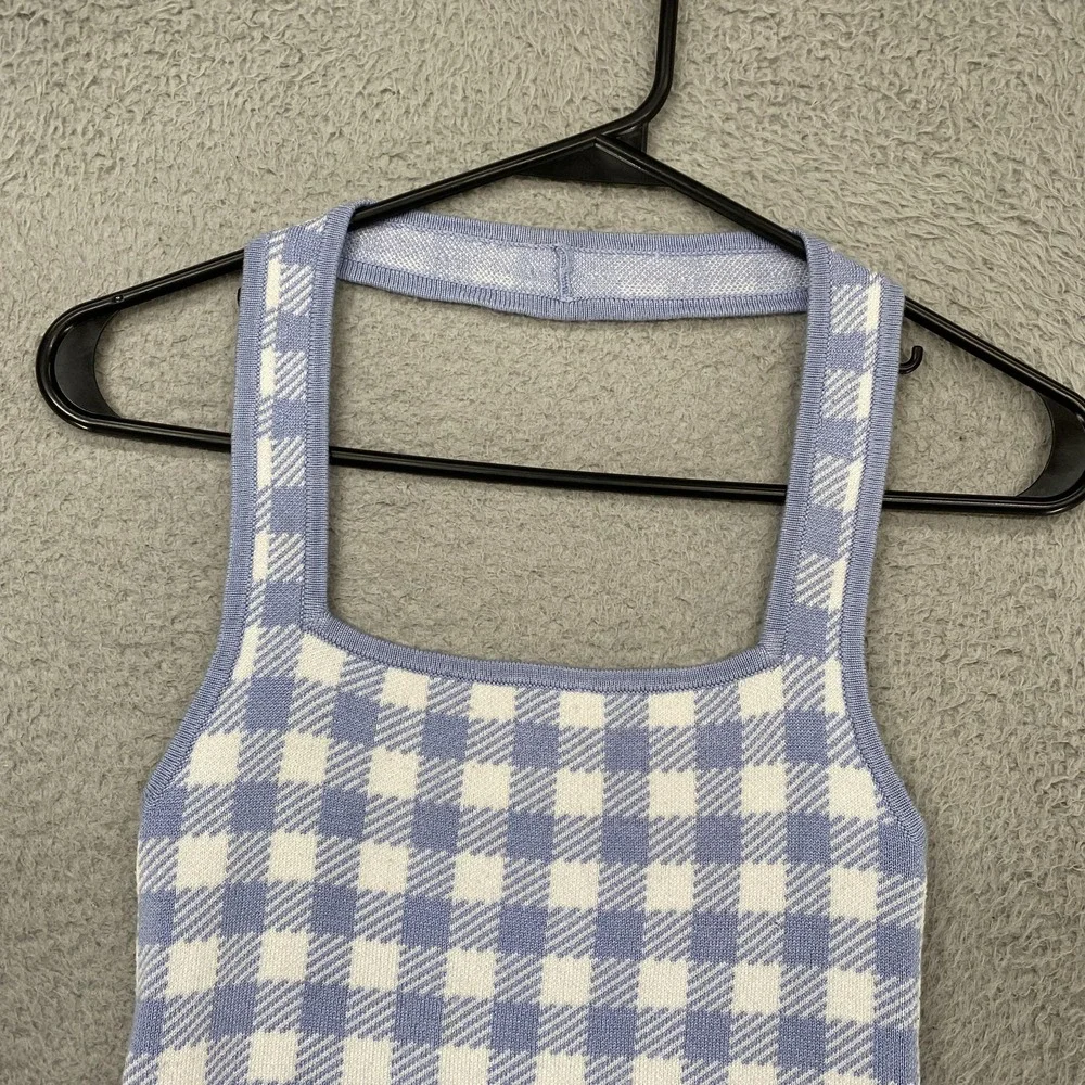 Abercrombie & Fitch Crop Tank Top Womens XS Blue Gingham Plaid Knit Square Neck - Picture 4 of 13